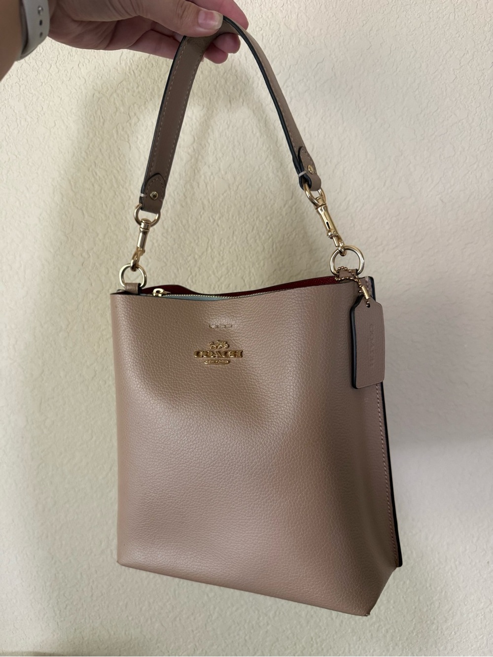 Coach Taupe Pebbled Leather Shoulder Bag with Gold Hardware
